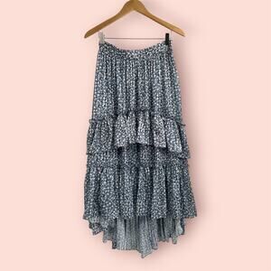 Ulla Johnson Maria Tiered Ruffle Midi Skirt Asymmetric Floral Print Medium 26 in